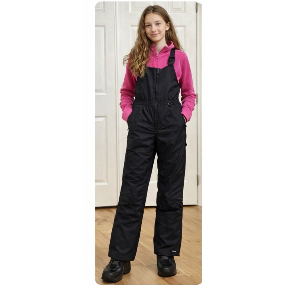 Lands’ End Girls Black Snow Bibs Size 14 Grow-A-Long Winter Ski Pants